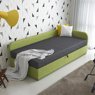 Jednolůžková čalouněná postel VALESKA COMFORT - 100x200, pravá, šedá / zelená