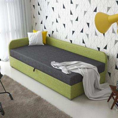 Jednolůžková čalouněná postel VALESKA COMFORT - 100x200, levá, šedá / zelená