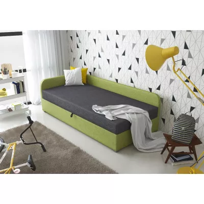 Jednolůžková čalouněná postel VALESKA COMFORT - 100x200, levá, šedá / zelená