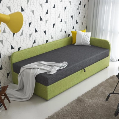Jednolůžková čalouněná postel VALESKA COMFORT - 90x200, pravá, šedá / zelená