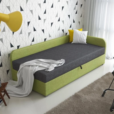 Jednolůžková čalouněná postel VALESKA COMFORT - 80x200, pravá, šedá / zelená