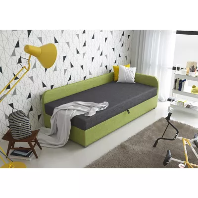 Jednolůžková čalouněná postel VALESKA COMFORT - 80x200, pravá, šedá / zelená