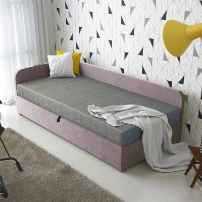 Jednolůžková čalouněná postel VALESKA - 100x200, levá, šedá / růžová