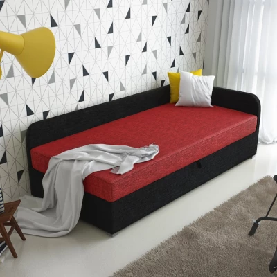 Jednolůžková čalouněná postel VALESKA - 100x200, pravá, červená / černá