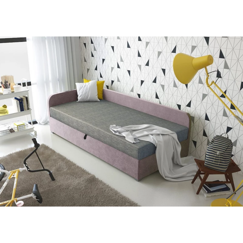 Jednolůžková čalouněná postel VALESKA - 90x200, levá, šedá / růžová