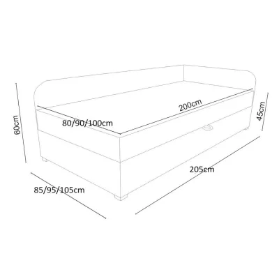 Jednolůžková čalouněná postel VALESKA - 80x200, levá, šedá / tyrkysová