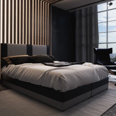 Boxspringová postel s úložným prostorem PIERROT COMFORT - 200x200, šedá / černá