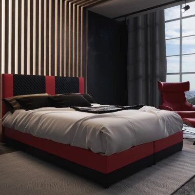 Boxspringová postel s úložným prostorem PIERROT COMFORT - 200x200, černá / červená