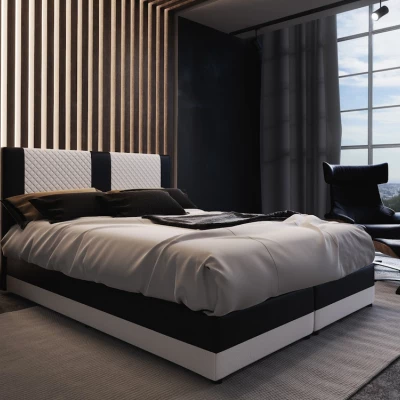 Boxspringová postel s úložným prostorem PIERROT - 140x200, bílá / černá