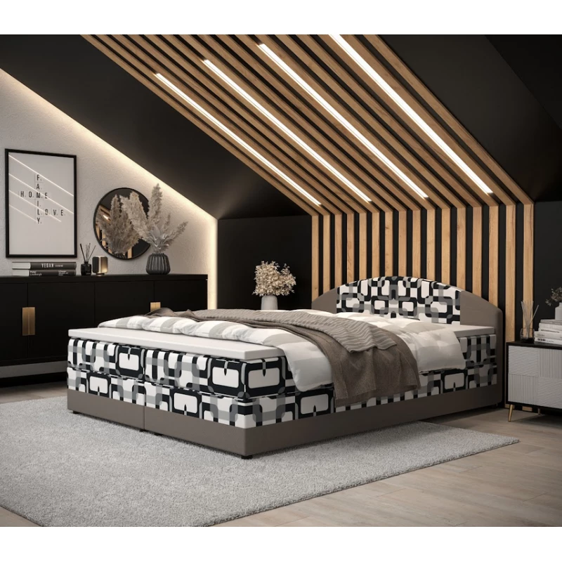 Boxspringová postel s úložným prostorem LIZANA COMFORT - 160x200, vzor 3 / béžová