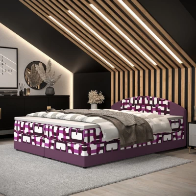 Boxspringová postel s úložným prostorem LIZANA COMFORT - 180x200, vzor 2 / fialová