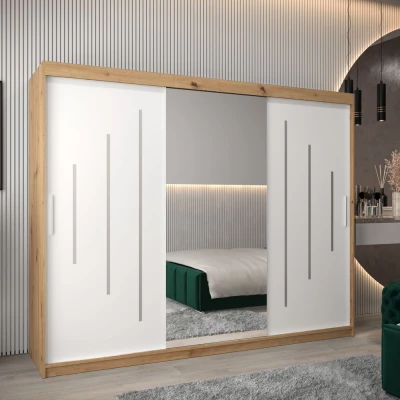 Šatní skříň se zrcadlem ANNA - šířka 250 cm, dub artisan / bílá