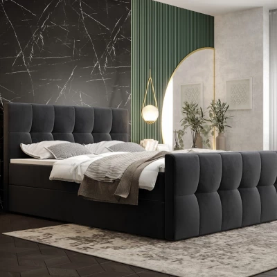Boxspringová postel s úložným prostorem ELIONE - 200x200, světlá grafitová