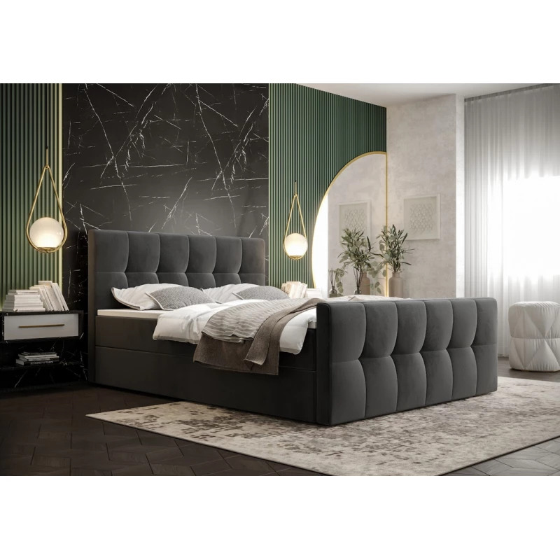 Boxspringová postel s úložným prostorem ELIONE COMFORT - 200x200, popelavá