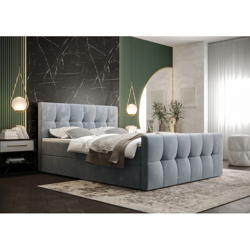 Boxspringová postel s úložným prostorem ELIONE - 200x200, modrá