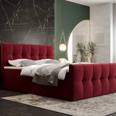Boxspringová postel s úložným prostorem ELIONE COMFORT - 200x200, červená
