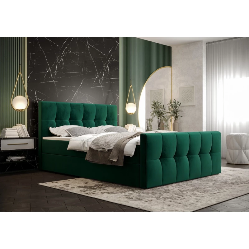 Boxspringová postel s úložným prostorem ELIONE COMFORT - 140x200, zelená