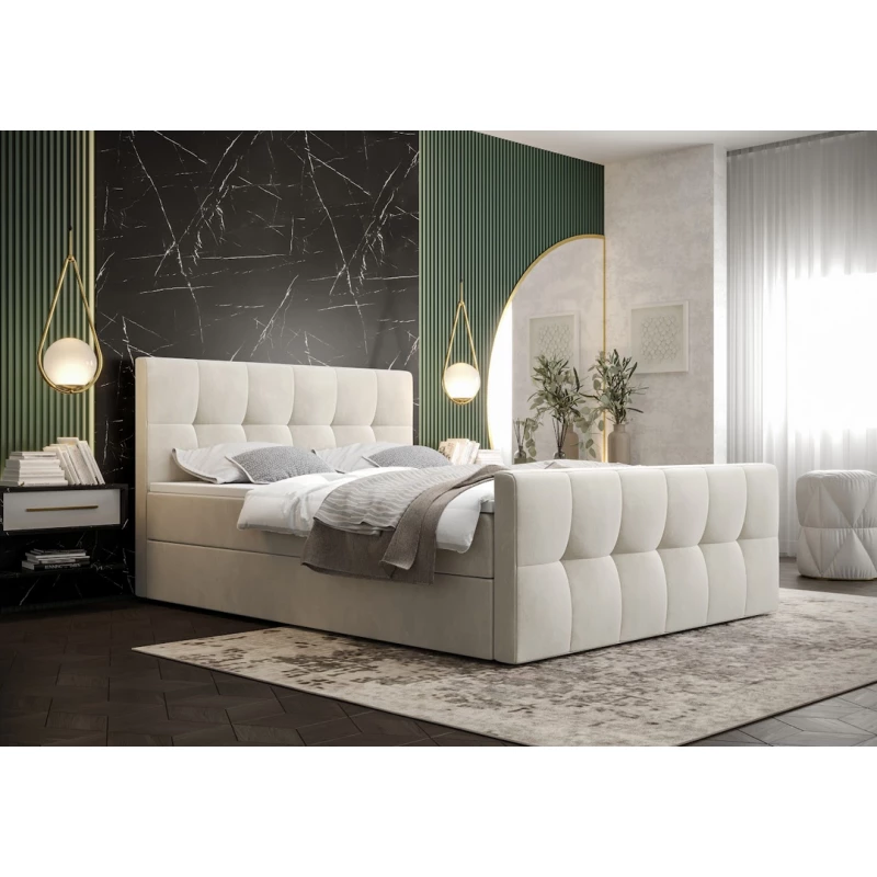 Boxspringová postel s úložným prostorem ELIONE COMFORT - 200x200, béžová