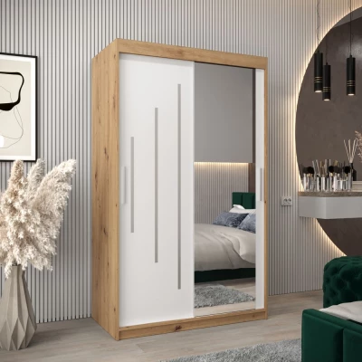 Šatní skříň se zrcadlem MILADA - šířka 120 cm, dub artisan / bílá