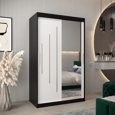 Šatní skříň se zrcadlem MILADA - šířka 120 cm, černá / bílá