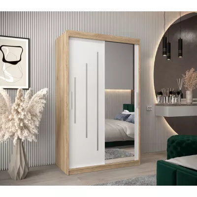 Šatní skříň se zrcadlem MILADA - šířka 120 cm, dub sonoma / bílá