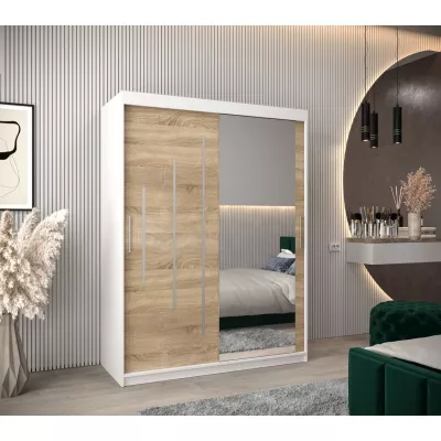 Šatní skříň se zrcadlem ROZALIE - šířka 150 cm, bílá / dub sonoma