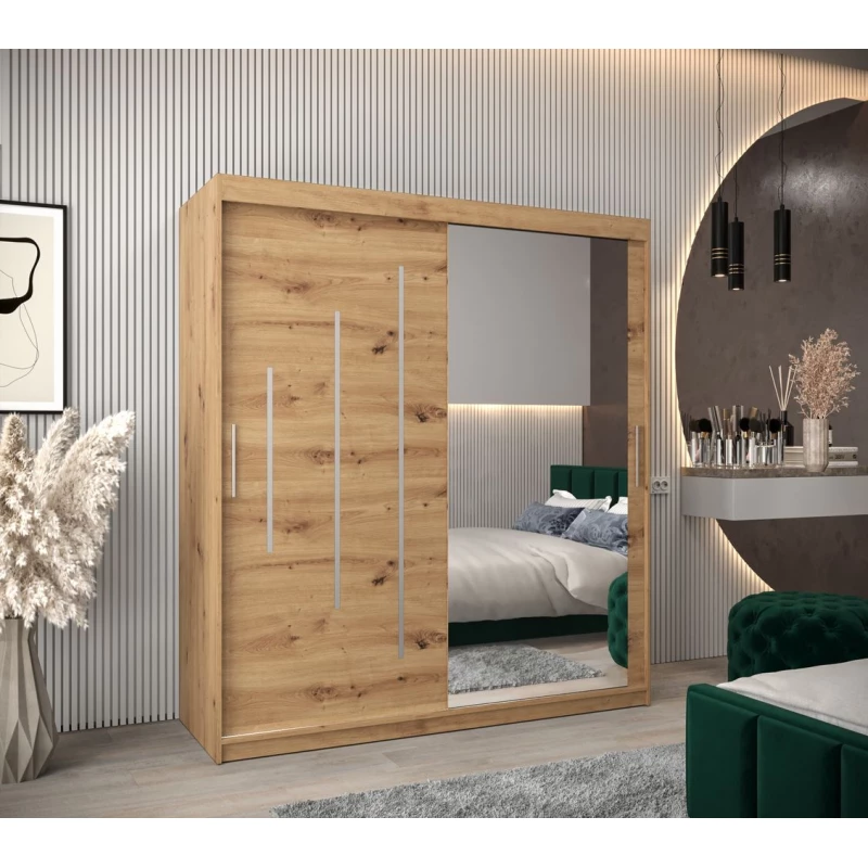 Šatní skříň se zrcadlem LISA - šířka 180 cm, dub artisan