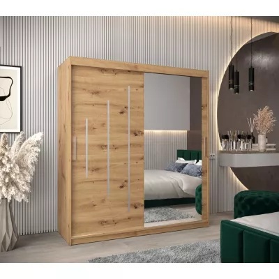 Šatní skříň se zrcadlem LISA - šířka 180 cm, dub artisan