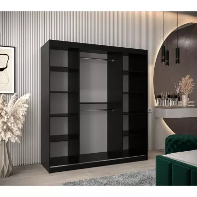 Šatní skříň se zrcadlem LISA - šířka 180 cm, černá / bílá