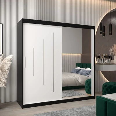 Šatní skříň se zrcadlem HANAH - šířka 200 cm, černá / bílá
