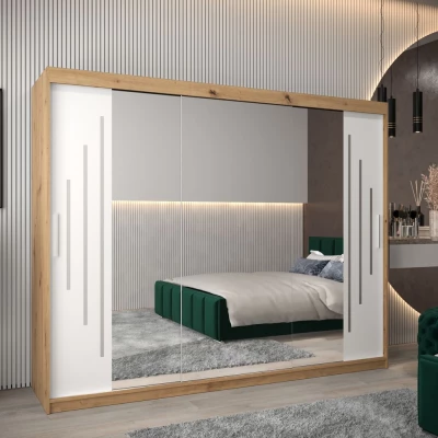 Šatní skříň se zrcadlem PATRICIE - šířka 250 cm, dub artisan / bílá