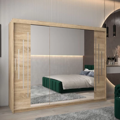 Šatní skříň se zrcadlem PATRICIE - šířka 250 cm, dub sonoma