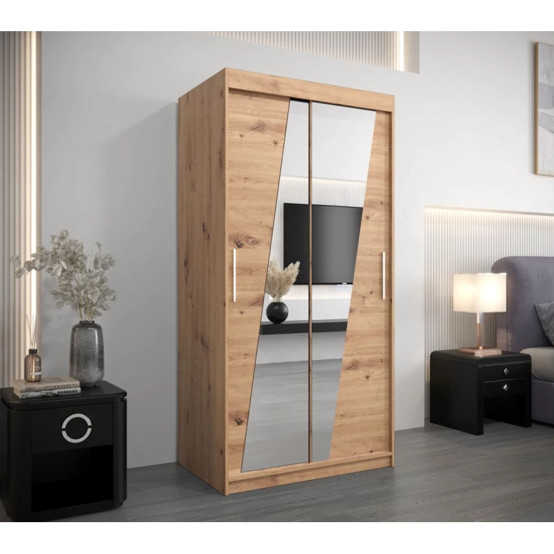 Šatní skříň se zrcadly ERIKA - šířka 100 cm, dub artisan