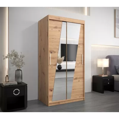 Šatní skříň se zrcadly ERIKA - šířka 100 cm, dub artisan