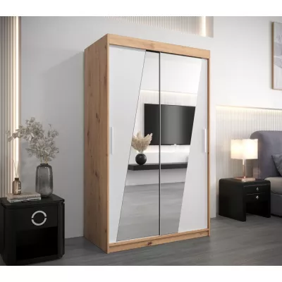 Šatní skříň se zrcadly KAMILA - šířka 120 cm, dub artisan / bílá