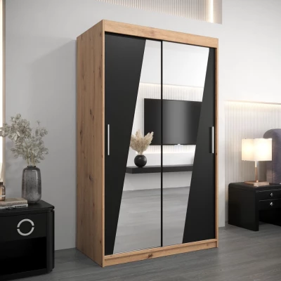 Šatní skříň se zrcadly KAMILA - šířka 120 cm, dub artisan / černá