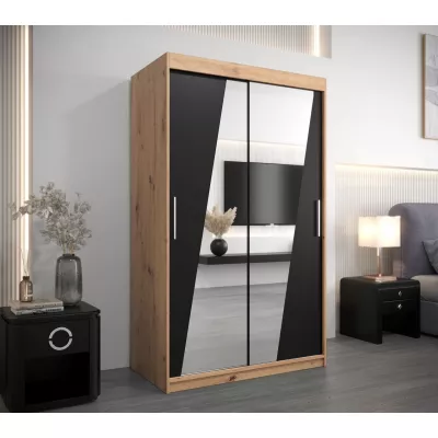 Šatní skříň se zrcadly KAMILA - šířka 120 cm, dub artisan / černá