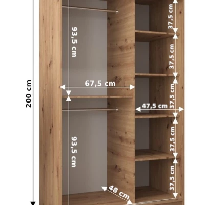 Šatní skříň se zrcadly KAMILA - šířka 120 cm, bílá / dub sonoma