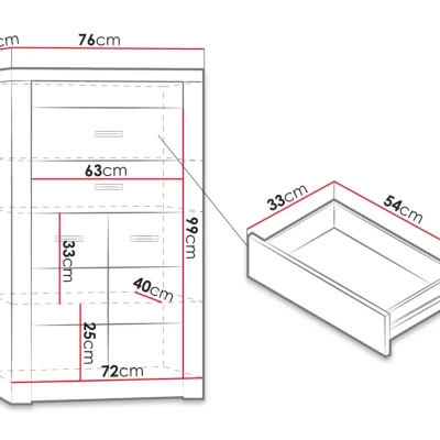 Úzká komoda s dvířky BESS - jasan světlý
