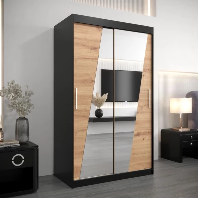 Šatní skříň se zrcadly KAMILA - šířka 120 cm, černá / dub artisan