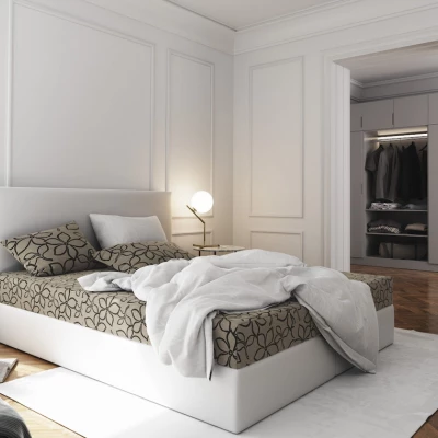 Boxspringová postel s úložným prostorem LUDMILA COMFORT - 200x200, béžová / bílá