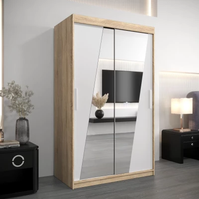 Šatní skříň se zrcadly KAMILA - šířka 120 cm, dub sonoma / bílá