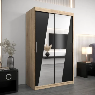 Šatní skříň se zrcadly KAMILA - šířka 120 cm, dub sonoma / černá