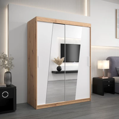 Šatní skříň se zrcadly ELVIRA - šířka 150 cm, dub artisan / bílá