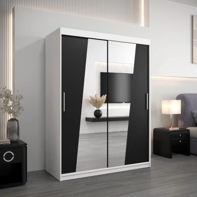 Šatní skříň se zrcadly ELVIRA - šířka 150 cm, bílá / černá