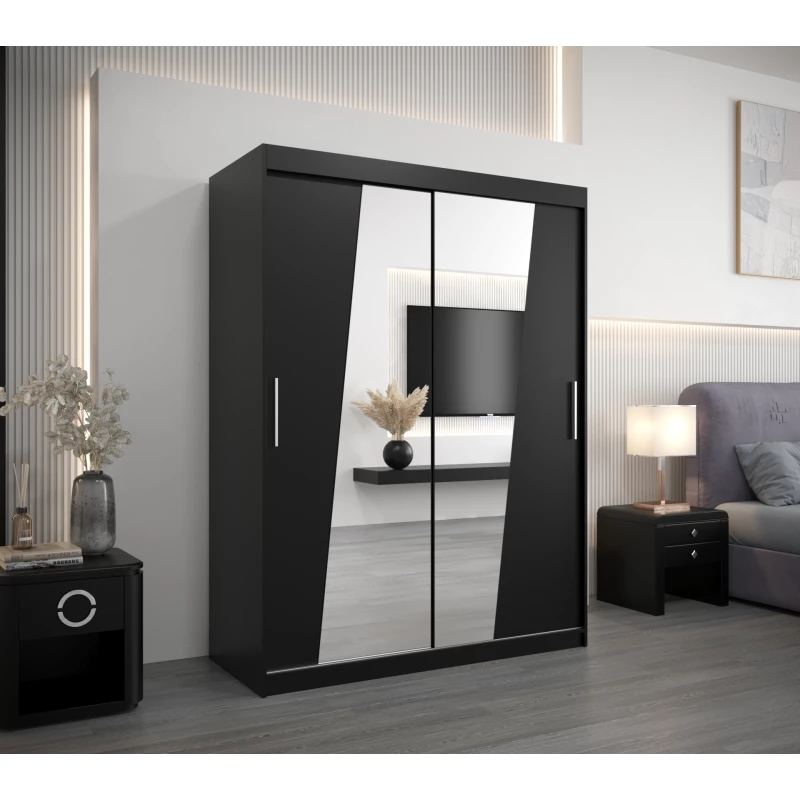 Šatní skříň se zrcadly ELVIRA - šířka 150 cm, černá