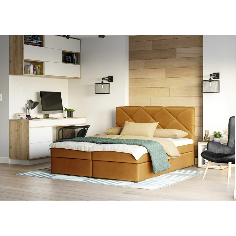 Manželská postel s úložným prostorem KATRIN COMFORT - 200x200, hořčicová