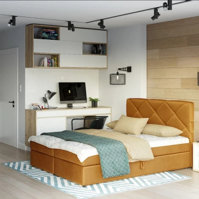 Manželská postel s úložným prostorem KATRIN - 200x200, hořčicová