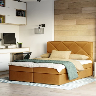Jednolůžková postel s úložným prostorem KATRIN - 120x200, hořčicová
