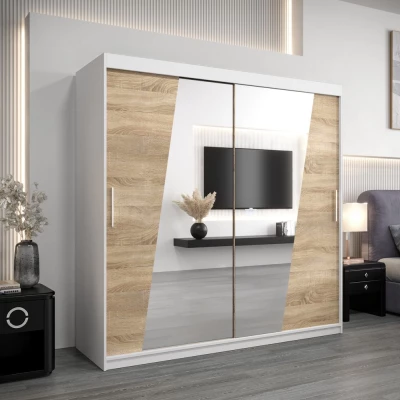 Šatní skříň ESTER - šířka 200 cm, bílá / dub sonoma